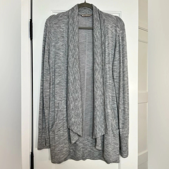 Athleta High Low Open Front Heathered Gray Sweater (Small) - Picture 1 of 2